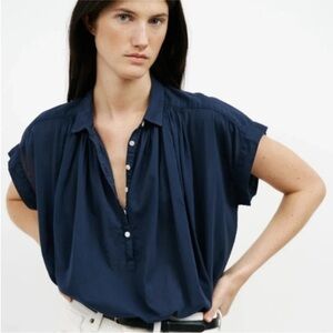 Nili Lotan “Normandy” Blue Short Sleeve Blouse Size Large Excellent Condition!
